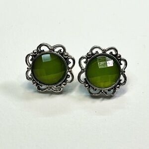 green and silver stud earrings!